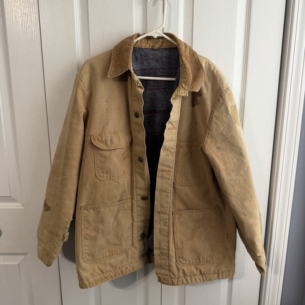 Blue‎ Bell Vintage Tan Canvas Blanket Lined Distressed Chore Coat Men's Size 40